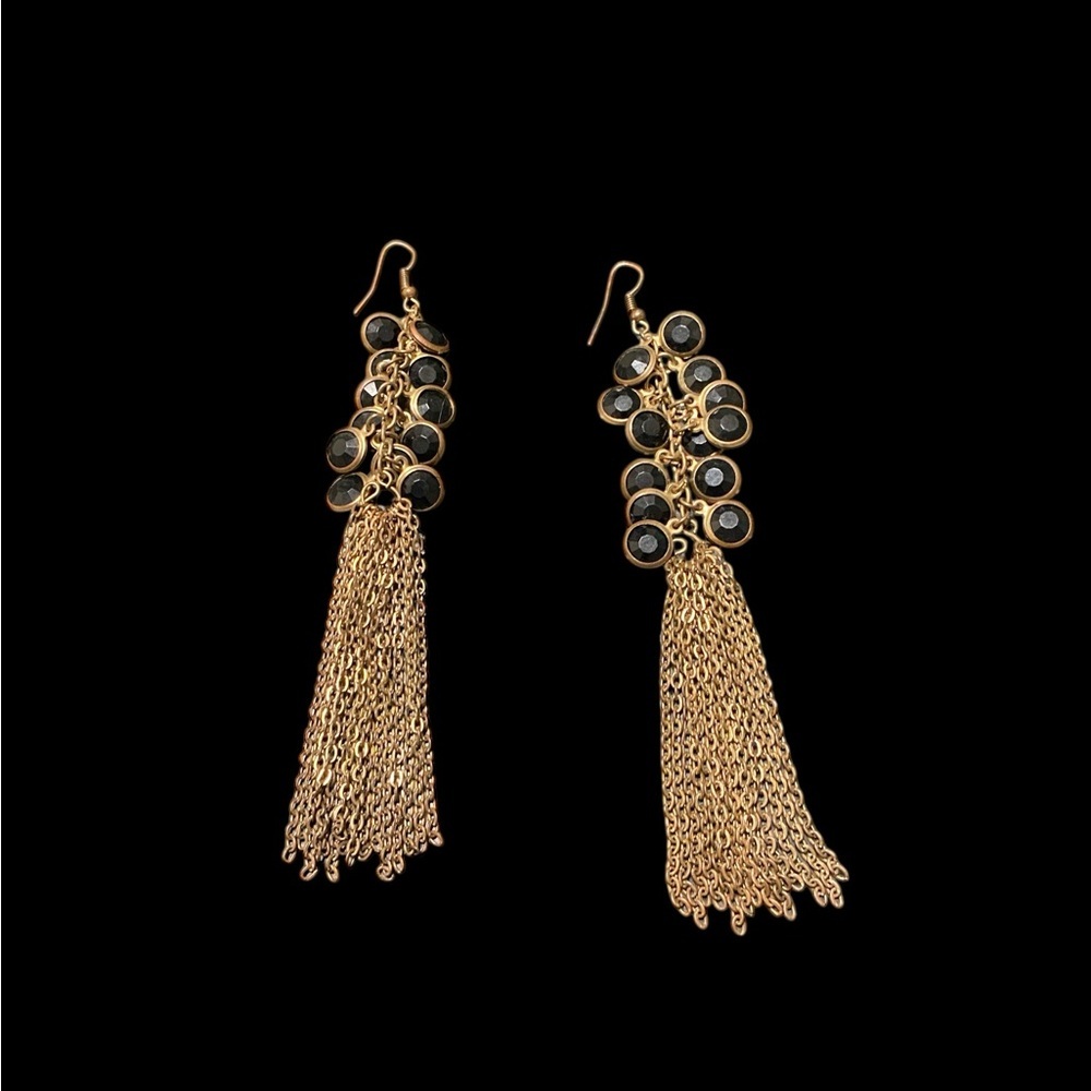 Elegant Gold and Black Tassel Earrings